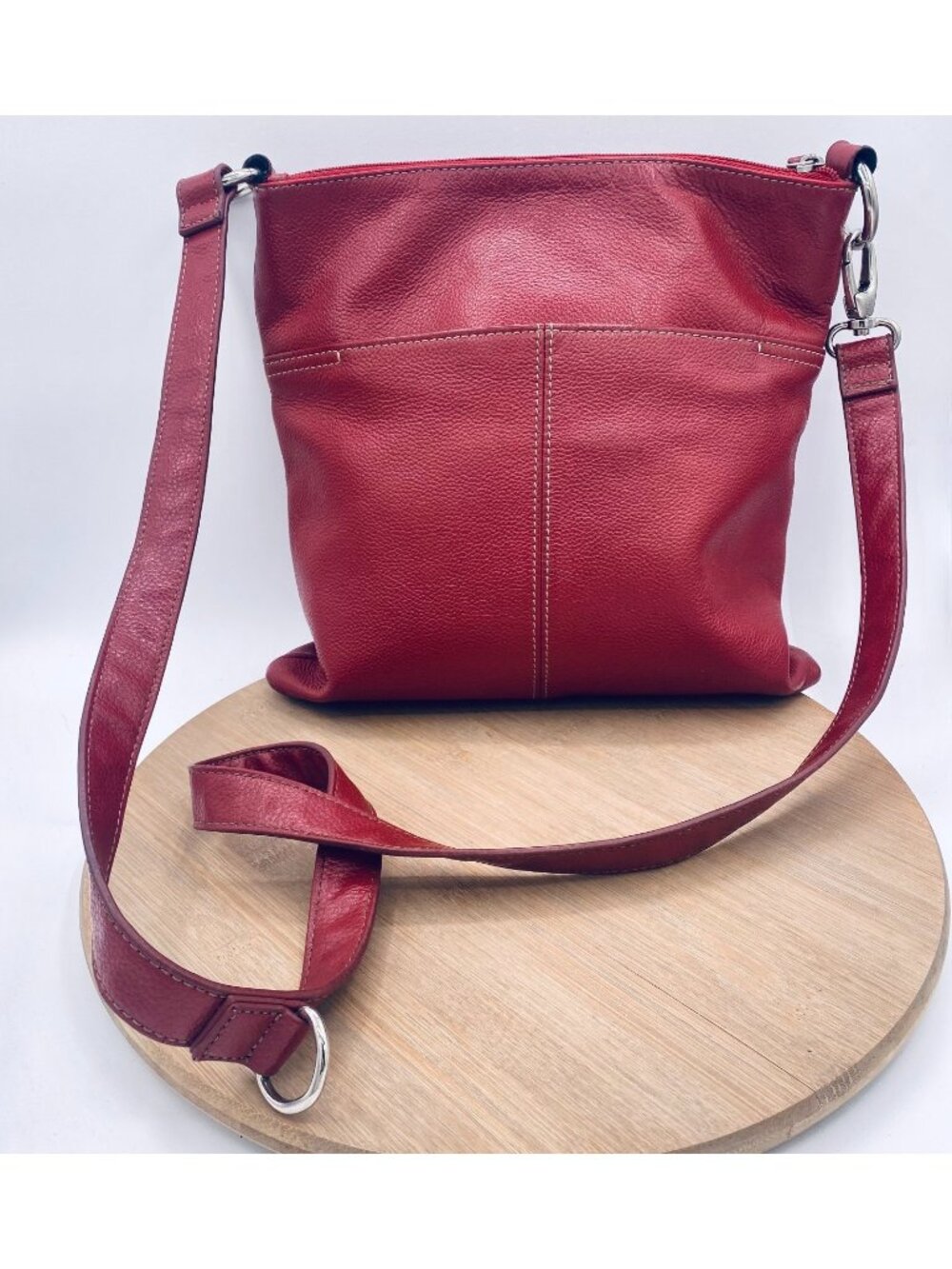 Tignanello Leather Crossbody Bag Womens Large Raspberry Red Messenger Purse